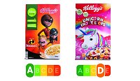Bild: Beide Fr&uuml;hst&uuml;cksflocken von Kellogg�s werden mit bunten Bildern an Kinder beworben � doch die Inhaltsstoffe unterscheiden sich deutlich. Bei fast gleicher Kalorienanzahl enthalten die Froot Loops deutlich mehr Zucker und Salz und deutlich weniger Ballaststoffe als das mit Disney-Figuren beworbene Produkt.