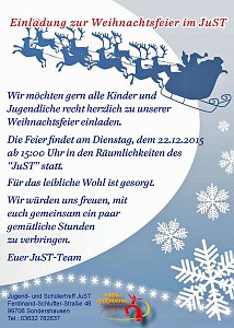 Weihnachtsfeier im JuST und &Ouml;ffnungszeiten