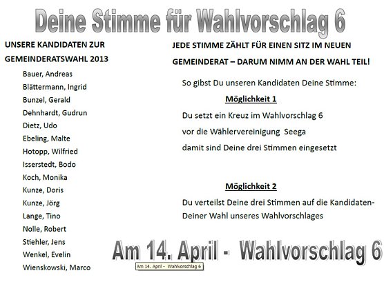 Wahlprogramm f&uuml;r Seega (Foto: W&auml;hlervereinigung Seega)