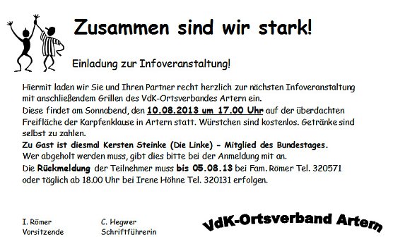 Zusammen sind wir stark! (Foto: VdK Ortsverband Artern)