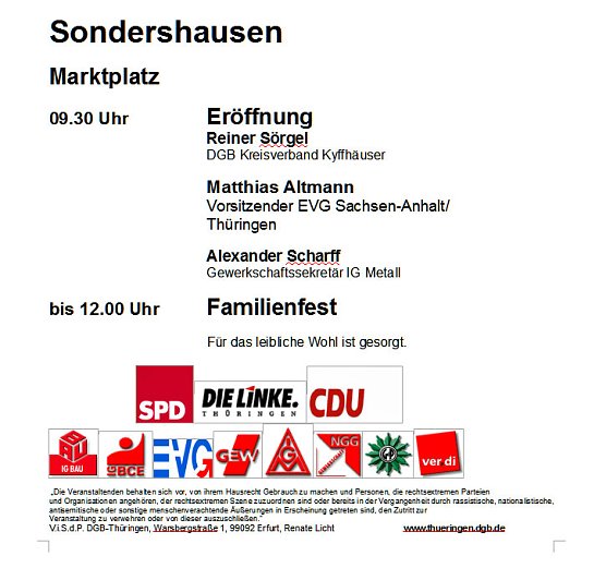 Aufruf zur Maifeier (Foto: DGB Kyffh&auml;userkreis)