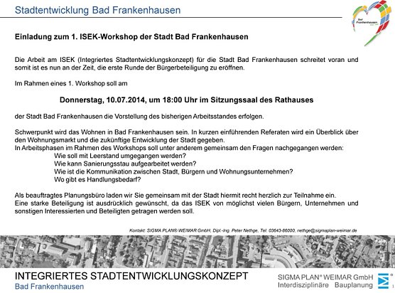 1. ISEK-Workshop kommt (Foto: Stadt Bad Frankenhausen) 1. ISEK-Workshop kommt (Foto: Stadt Bad Frankenhausen)