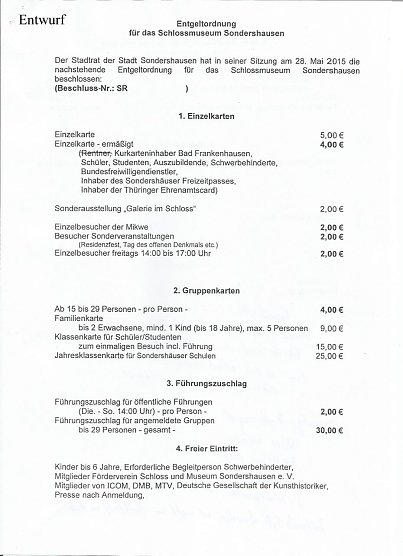 Geb&uuml;hren Schlossmuseum (Foto: Stadt Sondershausen)