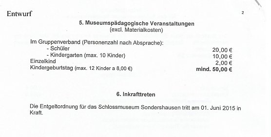 Geb&uuml;hren Schlossmuseum (Foto: Stadt Sondershausen)