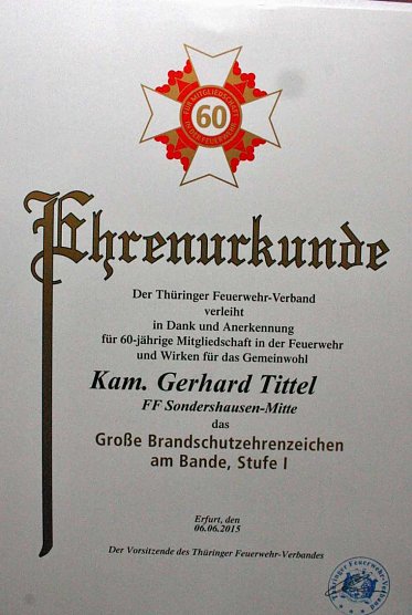 Ehrung f&uuml;r 60 Jahre (Foto: G&uuml;nter Herting)