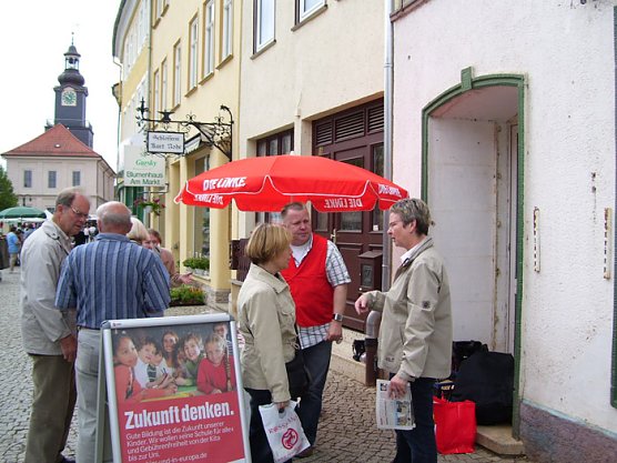 "Stra&szlig;enwahlkampf" in Greu&szlig;en (Foto: Die Linken)