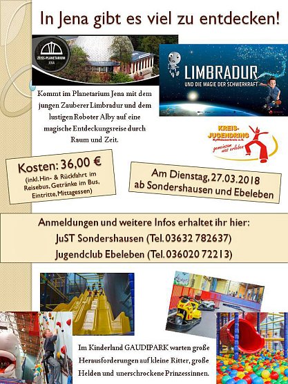 Tagesfahrt ins Planetarium und dem Gaudipark Jena (Foto: Kreisjugendring) Tagesfahrt ins Planetarium und dem Gaudipark Jena (Foto: Kreisjugendring)