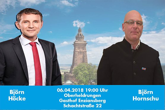 Landratskandidat Bj&ouml;rn Hornschu l&auml;dt den Landesvorsitzenden und Fraktionsvorsitzenden der Th&uuml;ringer AfD zum Besuch und gemeinsamen Austausch nach Oberheldrungen in den Gasthof Zum Enziansberg, ein. Im Vorfeld dazu diese Meldung... (Foto: AfD)