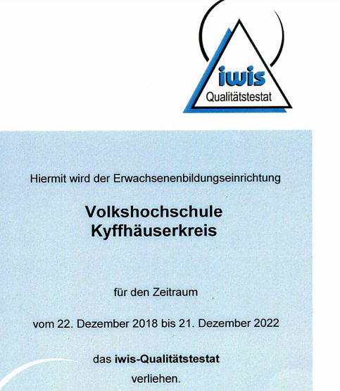 Zertifikat (Foto: Landratsamt Kyffhäuserkreis) Zertifikat (Foto: Landratsamt Kyffhäuserkreis)