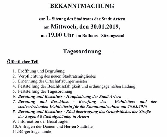 Sitzung Stadtrat Artern und Walter Kuhn Gedenkturnier (Foto: Stadt Artern)