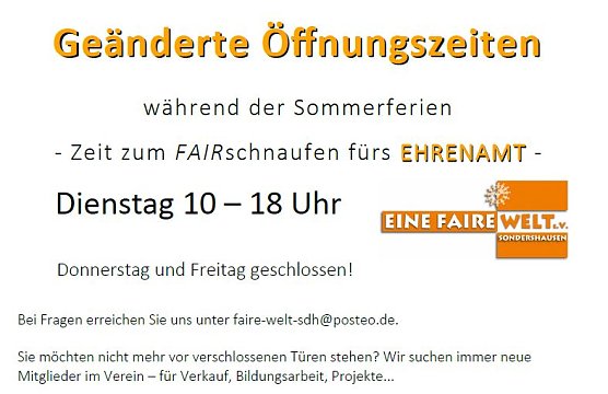 Sommer&ouml;ffnungszeiten Weltladen (Foto: Jana Gro&szlig;)