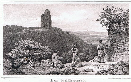 900 Jahre Reichsburg Kyffhausen (Foto: Der Kiffh&auml;user, Lithographie von Ed. Pietzsch & Co, Dresden Aus: Th&uuml;ringen und der Harz, Bd. 2, 1840)