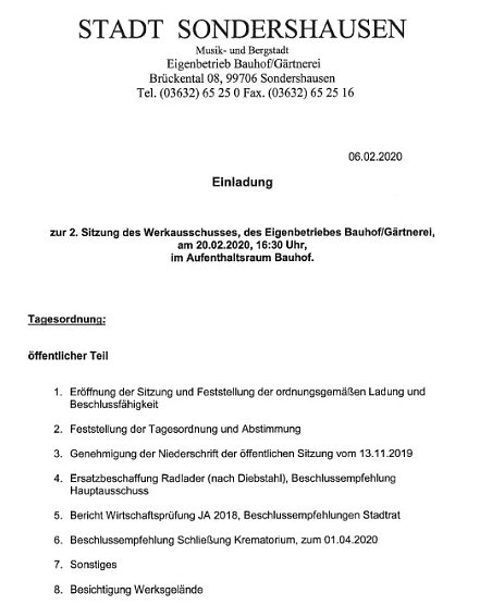 Termine aus den Beh&ouml;rden (Foto: Stadt Sondershausen)