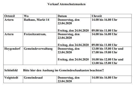 Artern: Abgabe von Masken f&uuml;r Mund-Nasen-Schutz (Foto: Stadt Artern)