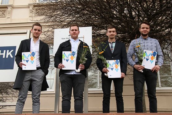 v.l.: Pascal K&uuml;hn, Phillip Heddergott, Felix Yves Gerlach, Max Dielenschneider (Foto: agl)