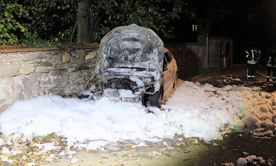 Abgebranntes Fahrzeug in Bendeleben (Foto: Polizei)