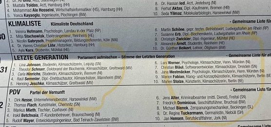 Auszug aua einer Wahlliste in Hamburg (Foto: B&uuml;ndnis Deutschland)