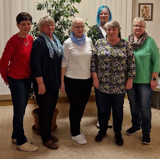 Der neue Vorstand des Frankenh&auml;user Frauenchores mit Chorleiterin Ludmila Sergienko; v.l.n.r. Katrin Milde, Elfi B&auml;tzoldt, Sylvia Beu&szlig;el, Ludmila Sergienko, Waltraud Kirchner, hinten Diana Krone (Foto: Frankemnh&auml;user Frauenchor)