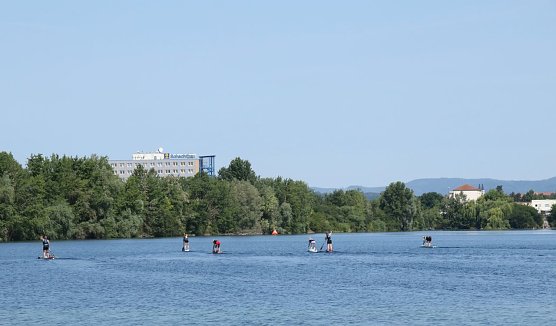 Bestes Wettkampfwetter hatten heute auch die Stehpaddler auf dem Sundh&auml;user See bei Nordhausen (Foto: agl)