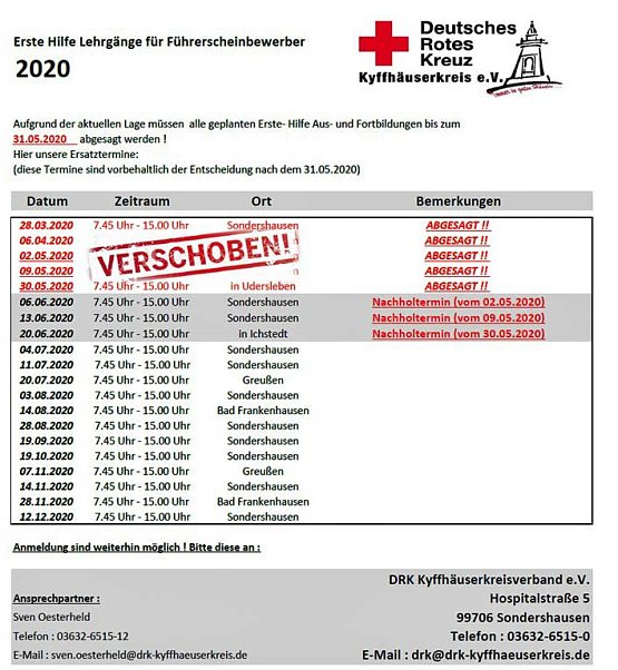 Bild: Erste Hilfe Lehrg&auml;nge werden verschoben