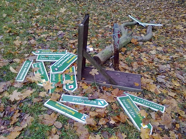 Bild: Vandalismus an Wegweisern