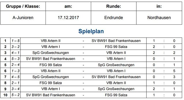 Bild: VfB Artern Hallenkreismeister der A-Junioren