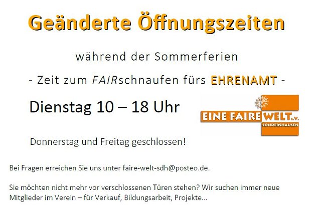 Bild: Sommer&ouml;ffnungszeiten Weltladen