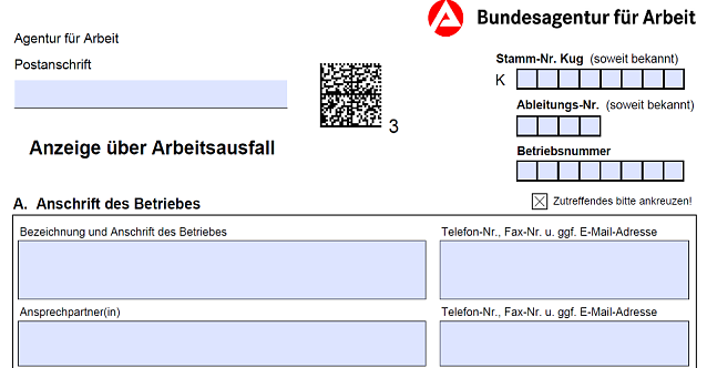 Bild: Auszug aus dem Formblatt zur Beantragung von Kurzarbeitergeld