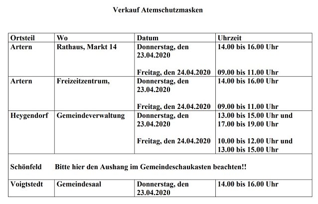 Bild: Artern: Abgabe von Masken f&uuml;r Mund-Nasen-Schutz