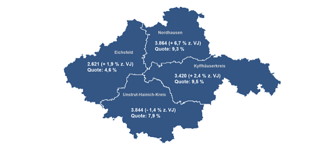 Bild: Bestand an Arbeitslosen und Arbeitslosenquoten bezogen auf alle zivilen Erwerbspersonen, Stand Februar 2024
