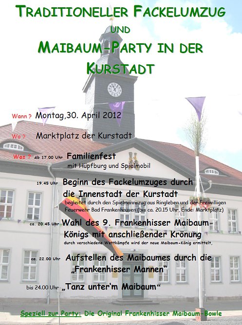 13. Auflage Maibaum-Party (Foto: Stadt Bad Frankenhausen) 13. Auflage Maibaum-Party (Foto: Stadt Bad Frankenhausen)