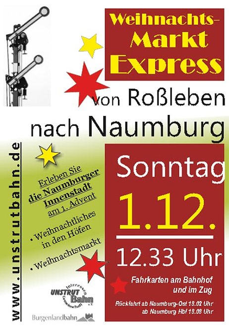 Weihnachtsmarkt-Express (Foto: Interessengemeinschaft Unstrutbahn) Weihnachtsmarkt-Express (Foto: Interessengemeinschaft Unstrutbahn)