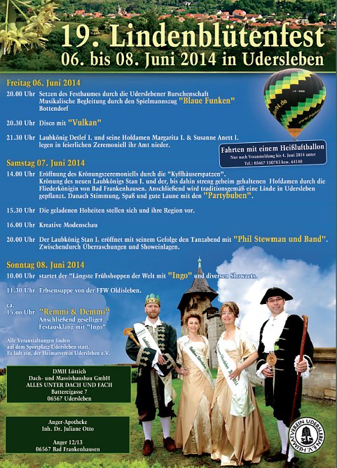 Lindenblütenfest am Pfingstwochenende (Foto: Stadt Bad Frankenhausen) Lindenblütenfest am Pfingstwochenende (Foto: Stadt Bad Frankenhausen)