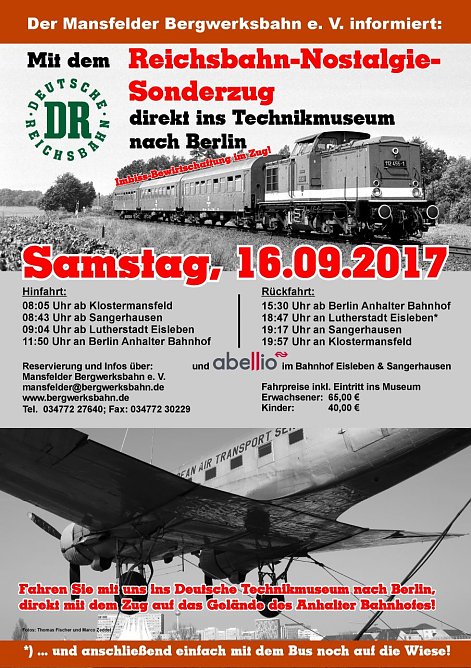 Plakat Sonderzug (Foto: Mansfelder Bergwerksbahn)