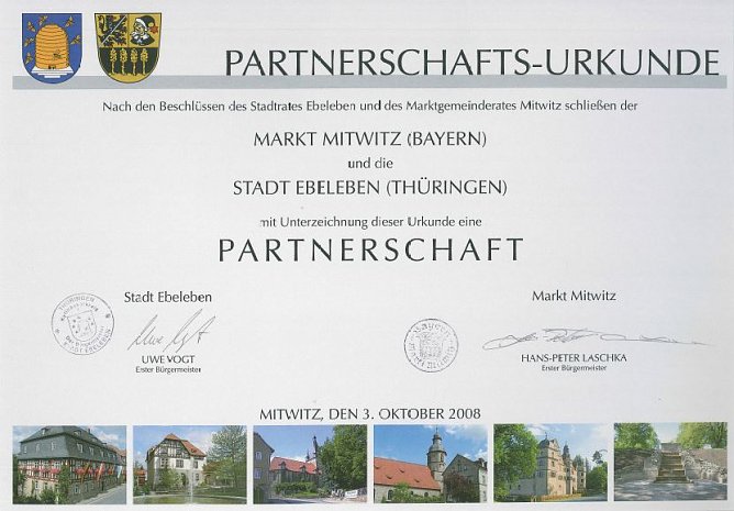 10 Jahre Partnerschaft Ebeleben- Mitwitz (Foto: Stadt Ebeleben) 10 Jahre Partnerschaft Ebeleben- Mitwitz (Foto: Stadt Ebeleben)