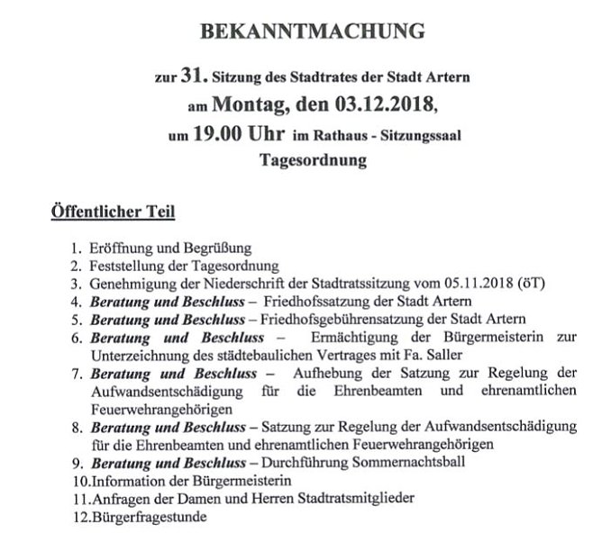 Elisabethempfang 2018 und Stadtratssitzung Artern (Foto: Stadt Artern)