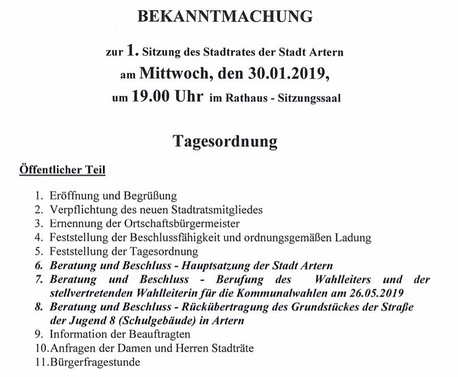 Sitzung Stadtrat Artern und Walter Kuhn Gedenkturnier (Foto: Stadt Artern)