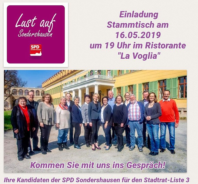 SPD-Sondershausen l&auml;dt zum Mai-Stammtisch (Foto: SPD)