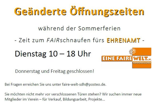 Sommer&ouml;ffnungszeiten Weltladen (Foto: Jana Gro&szlig;)