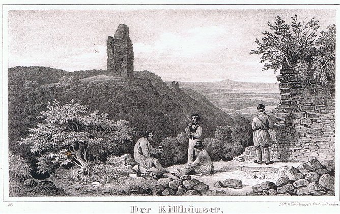 900 Jahre Reichsburg Kyffhausen (Foto: Der Kiffh&auml;user, Lithographie von Ed. Pietzsch & Co, Dresden Aus: Th&uuml;ringen und der Harz, Bd. 2, 1840)
