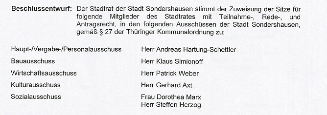 Personelles aus dem Stadtrat (Foto: Stadt Sondershausen)