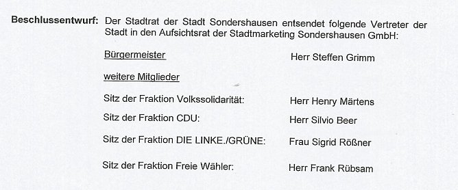 Personelles aus dem Stadtrat (Foto: Stadt Sondershausen)