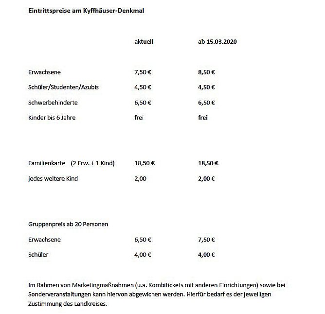 Höherer Eintrittspreis für Erwachsene am Kyffhäuser-Denkmal (Foto: Landratsamt Kyffhäuserkreis) Höherer Eintrittspreis für Erwachsene am Kyffhäuser-Denkmal (Foto: Landratsamt Kyffhäuserkreis)