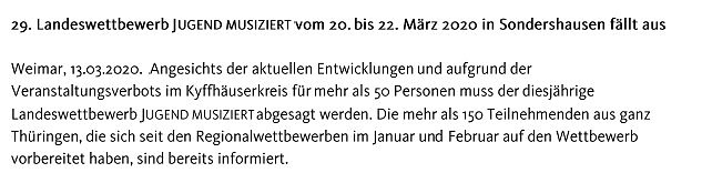 Weitere Absage von Veranstaltungen (Foto: Landesmusikrat Th&uuml;ringen)