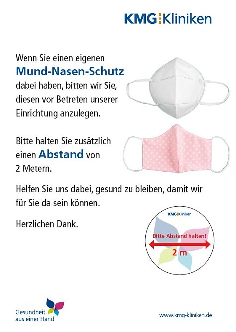 Aufruf zum Maskentragen (Foto: KMG Kliniken)
