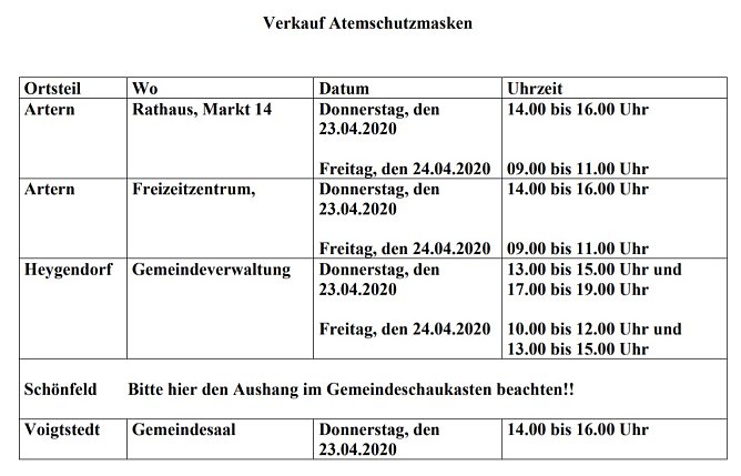 Artern: Abgabe von Masken f&uuml;r Mund-Nasen-Schutz (Foto: Stadt Artern)