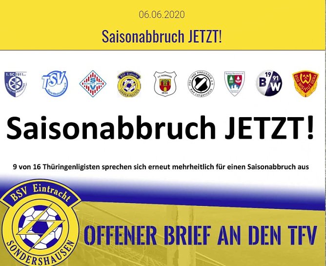 Forderung: Saisonabbruch jetzt (Foto: BSV Eintracht Sondershausen)