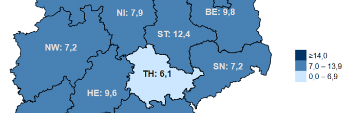 Durchgef&uuml;hrte COVID-19 Impfungen auf Bundesebene pro 1.000 Einwohner, Ausschnitt (Foto: Robert-Koch-Institut)