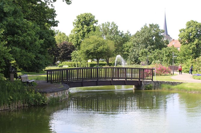 Wundersch&ouml;ner Blick auf den Teich von der Terrasse des Rosencaf&egrave;s in Bad Langensalza (Foto: Eva Maria Wiegand)