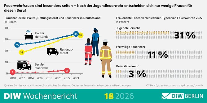 Grafik zum DIW-Wochenbericht (Foto: Quelle: Bundesagentur f&uuml;r Arbeit, Statistisches Bundeamt, Deutscher Feuerwehrverband, DIW )